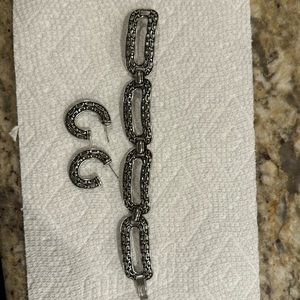 BRIGHTON Open Scroll Silver Black Link Bracelet and Earrings